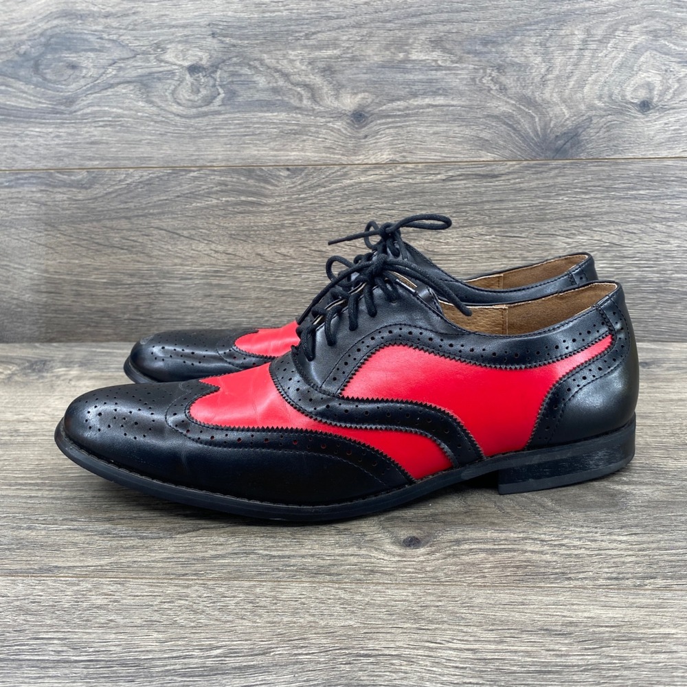 Metro Charm Wingtip Oxford Mens Size 13 Black Red Two Tone Brogue Dress Shoes